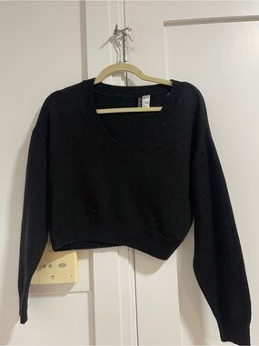 H&M Black V-Neck Cropped Pullover